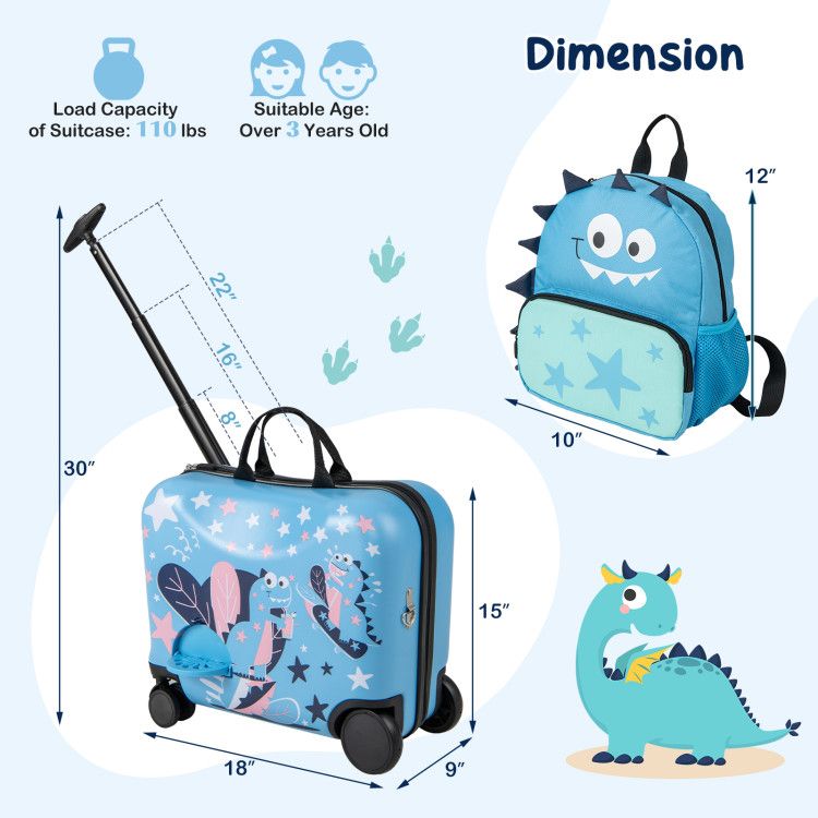2 Pieces Kid Luggage Set with Spinner Wheels and Aluminum Handle