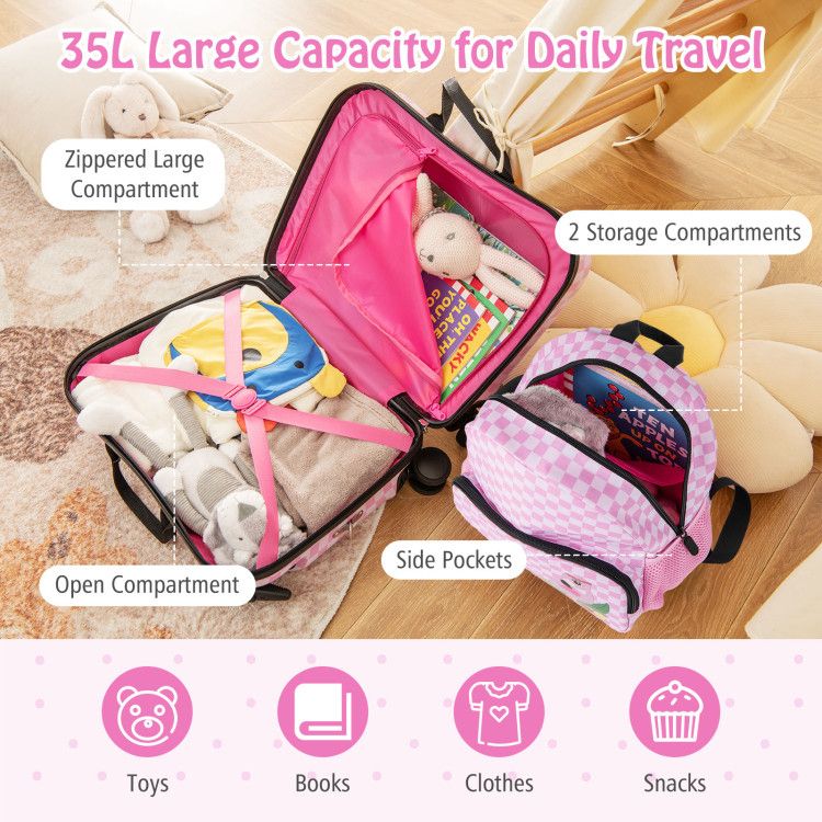 2 Pieces Kid Luggage Set with Spinner Wheels and Aluminum Handle
