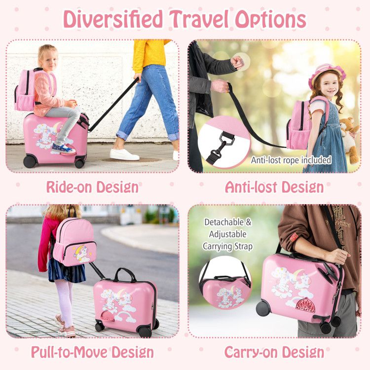 2 Pieces Kid Luggage Set with Spinner Wheels and Aluminum Handle