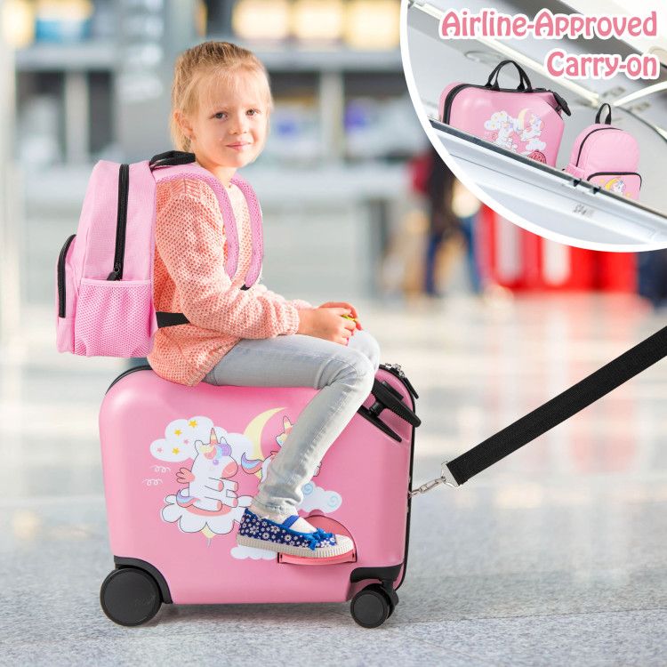 2 Pieces Kid Luggage Set with Spinner Wheels and Aluminum Handle
