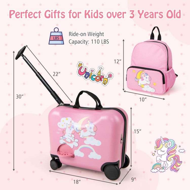 2 Pieces Kid Luggage Set with Spinner Wheels and Aluminum Handle