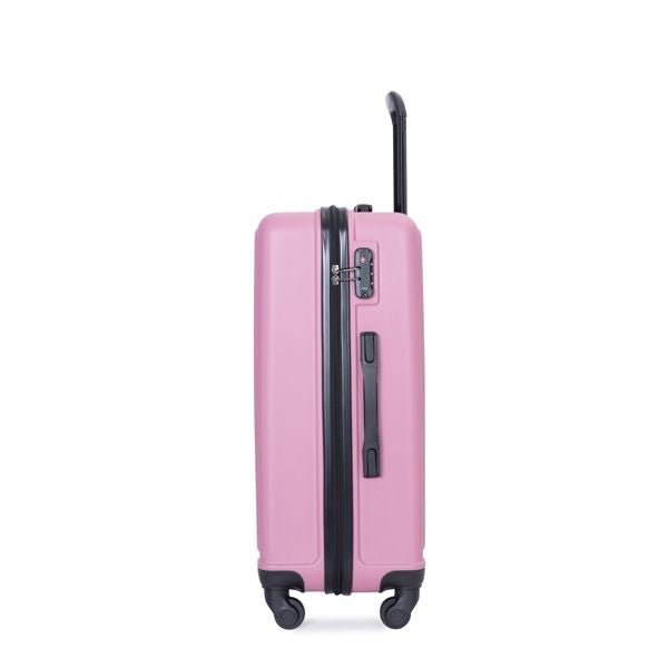 3 Piece Luggage Sets ABS Lightweight Suitcase with Two Hooks, Spinner Wheels, TSA Lock, (20/24/28) PINK