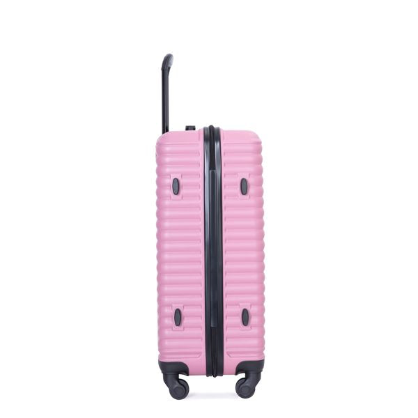 3 Piece Luggage Sets ABS Lightweight Suitcase with Two Hooks, Spinner Wheels, TSA Lock, (20/24/28) PINK