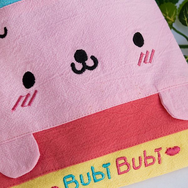 [Bubi Bunny] Embroidered Applique Fabric Art Draw String Bag / Drawstring Pouch (6.7*8.5)
