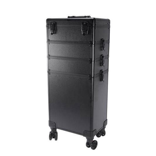 4-in-1 Draw-bar Style Interchangeable Aluminum Rolling Makeup Case-BLACK